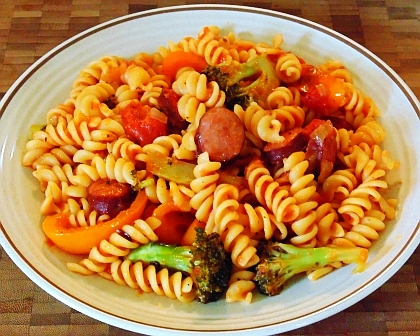 Fusilli pasta with sausage