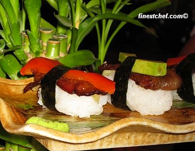 Nigiri sushi with bacon