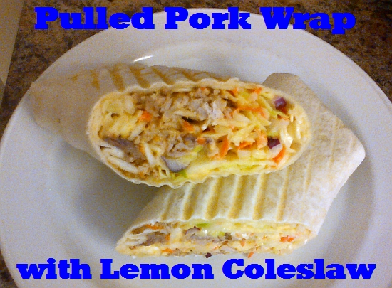 Pulled pork and lemon coleslaw wrap