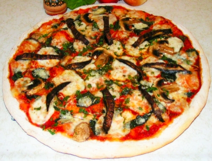 Grilled portobello pizza