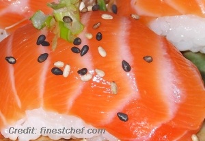 Sushi made with farmed salmon