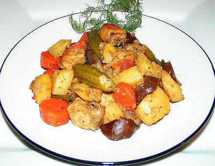Pork stew with potato and okra