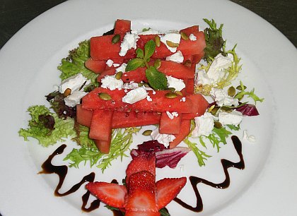 Watermelon salad with goat cheese